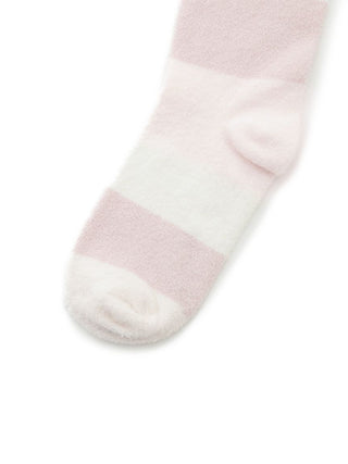 Gelato Pique USA Durable Smoothie Border Fuzzy Socks, premium loungewear, soft pink and white striped design, cozy and plush fabric.