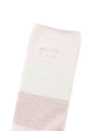 Gelato Pique USA durable smoothie border fuzzy socks, premium loungewear in pink and white stripes, offering ultimate comfort and softness.