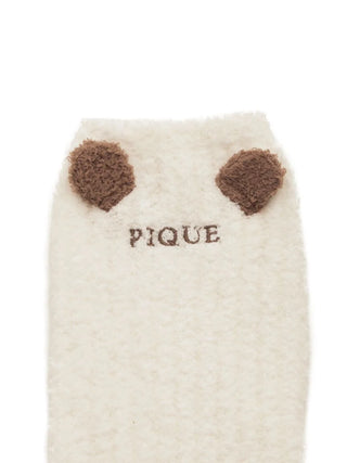 Gelato Pique USA off-white long panda socks with 3D ears, premium loungewear and sleepwear, featuring PIQUE embroidery.