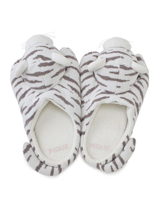 Children's white tiger house slippers from Gelato Pique USA in fluffy knit, featuring premium loungewear and sleepwear design details.