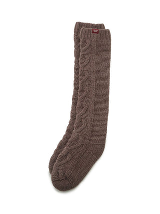 Heart Aran Long Socks in cable-knit pattern, cozy Baby Moco fabric, perfect for winter lounging, layering, or gifting.