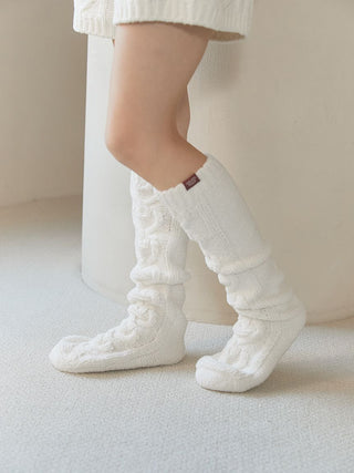 Heart Aran Long Socks with cable-knit pattern in cozy Baby Moco fabric, perfect winter loungewear from Gelato Pique USA.