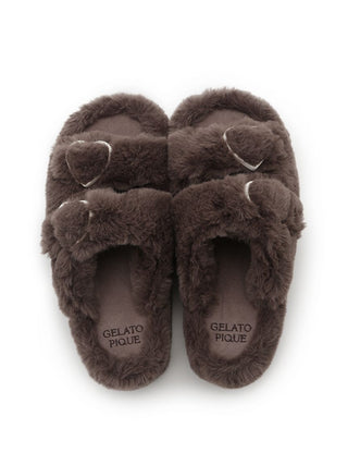 [Valentine] Heart Buckle Eco-Fur Room Shoes