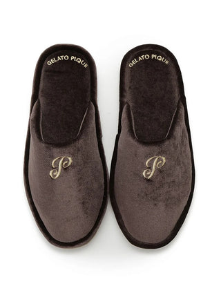 Emblem Motif Velour Room Shoes