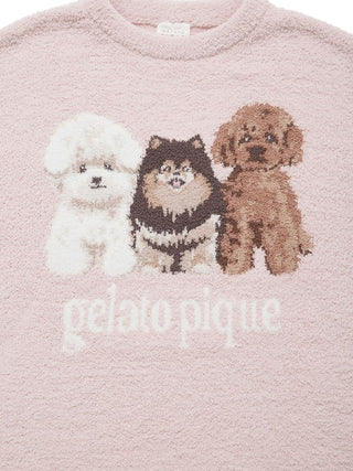 DOG 3 Motif Fluffy Maxi Long Sleeve Loungewear Dress in pink, Women's Loungewear Dresses at Gelato Pique USA