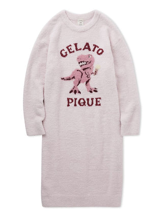 Women's Long Fleece Loungewear Dress in Jacquard Dinosaur in Pink, Women's Loungewear Dresses at Gelato Pique USA.