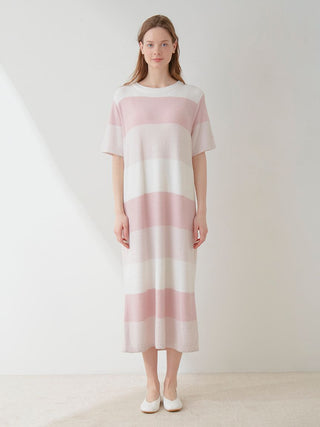 Smoothie 3-Border Lounge Dress in PINK, Women's Loungewear Dresses at Gelato Pique USA.