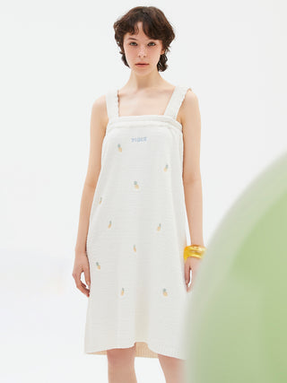 Fruit Embroidery Soft Fluffy Lounge Dress in YELLOW, Women's Loungewear Dresses at Gelato Pique USA.