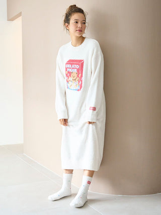 Baby Moco Cereal Bear Long Sleeve Midi Lounge Dress in Off White, Women's Loungewear Dresses at Gelato Pique USA