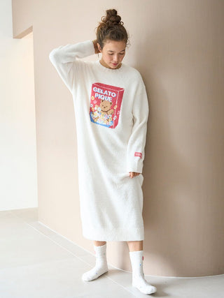 Baby Moco Cereal Bear Long Sleeve Midi Lounge Dress in Off White, Women's Loungewear Dresses at Gelato Pique USA