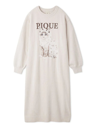 CAT Jacquard Cozy Lounge Midi Dress in BEIGE, Women's Loungewear Dresses at Gelato Pique USA.