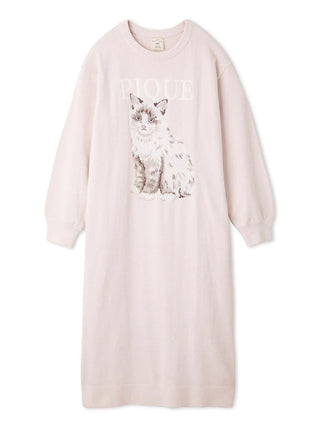 CAT Jacquard Cozy Lounge Midi Dress in PINK, Women's Loungewear Dresses at Gelato Pique USA.