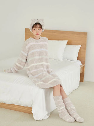 Pastel Border Oversized Long Sweater Dress in Beige, Women's Loungewear Dresses at Gelato Pique USA