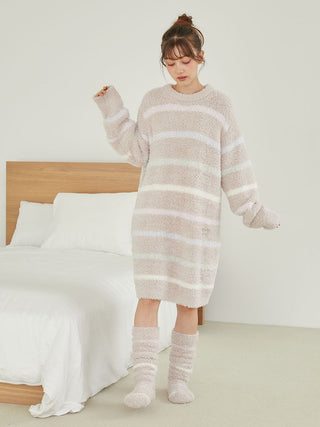 Pastel Border Oversized Long Sweater Dress in Beige, Women's Loungewear Dresses at Gelato Pique USA