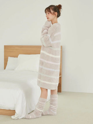 Pastel Border Oversized Long Sweater Dress in Beige, Women's Loungewear Dresses at Gelato Pique USA