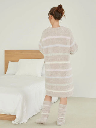 Pastel Border Oversized Long Sweater Dress in Beige, Women's Loungewear Dresses at Gelato Pique USA