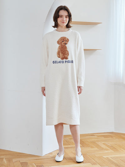 Toy Poodle Long Sleeve Lounge Dress gelato pique