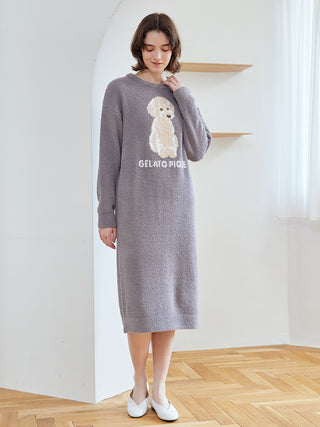 Woman wearing Gelato Pique Toy Poodle Long Sleeve Lounge Dress in cozy room