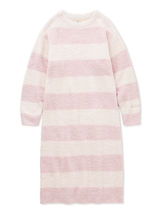 Pink and white striped Powder Two Border Lounge Dress, made of ultra-soft powder knit fabric, with long sleeves, by Gelato Pique USA.