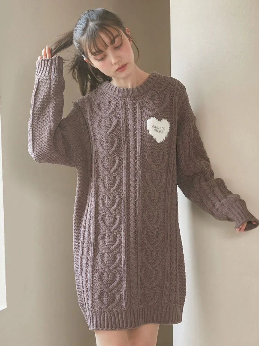 Heart Aran Knit Dress, One Size / Brown Heart Aran Knit Dress, One Size / Brown