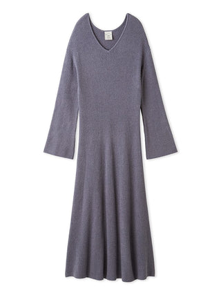 Elegant Classy Moco Maxi Lounge Dress in textured gray fabric, full-length with long sleeves, perfect for luxurious comfort and style.