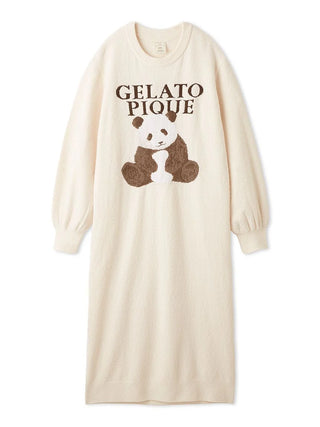 Off-white Panda Jacquard Dress by Gelato Pique USA, featuring a cute panda design, ideal for premium loungewear and sleepwear.