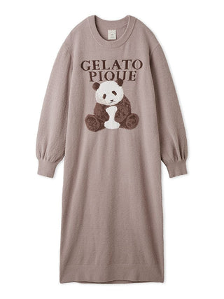 Gelato Pique USA brown Panda Jacquard Dress with relaxed panda design, premium loungewear and sleepwear, girlish silhouette.