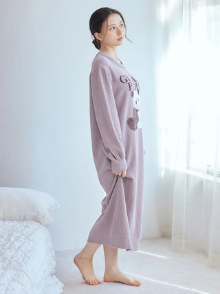 Woman wearing a pink Panda Jacquard Dress by Gelato Pique USA; perfect as premium loungewear and sleepwear with a cute panda design.