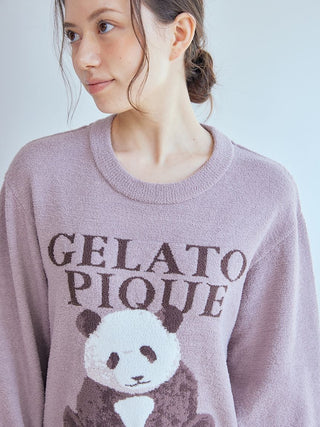 Woman wearing Gelato Pique USA Panda Jacquard Dress in pink, featuring a soft panda design. Premium loungewear and sleepwear.