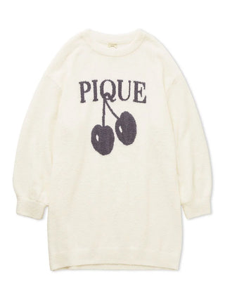 Off-white Baby Moco Cherry Jacquard Sweater Dress by Gelato Pique USA, cozy premium loungewear, ideal for sleepwear.