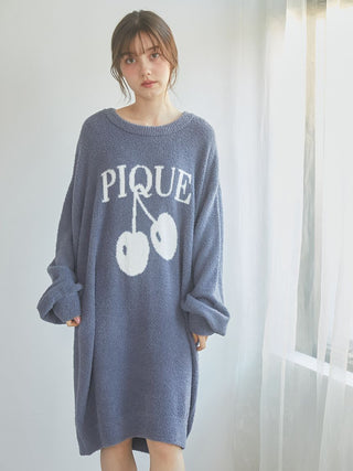 Cozy navy Gelato Pique USA Baby Moco Cherry Jacquard Sweater Dress with feminine silhouette, perfect for premium loungewear and sleepwear.