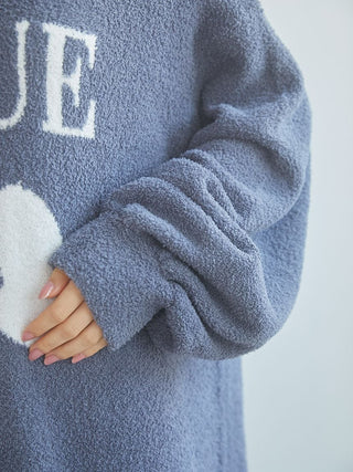 Close-up of a cozy navy Baby Moco Cherry Jacquard Sweater Dress from Gelato Pique USA, featuring premium loungewear design.