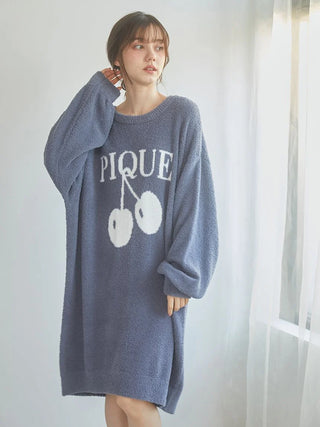 Cozy Gelato Pique USA Baby Moco Cherry Jacquard Sweater Dress in navy, premium loungewear and sleepwear style.