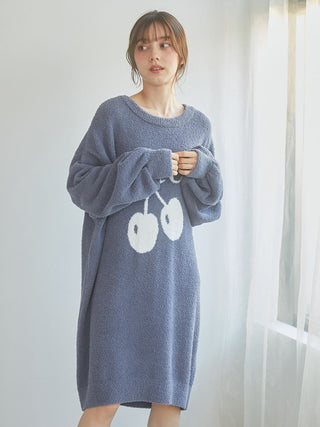 Cozy navy cherry jacquard sweater dress by Gelato Pique USA, premium loungewear and sleepwear with feminine silhouette.