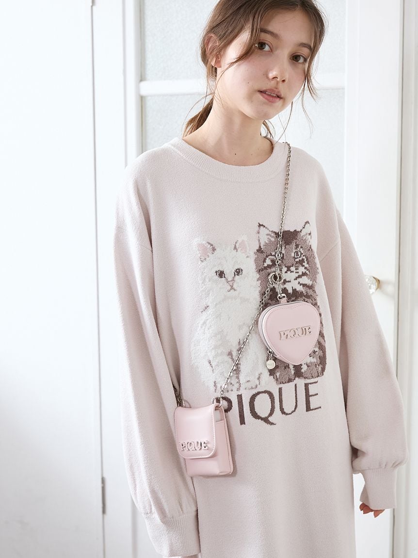 Airy Moco Twin Cats Jacquard Dress