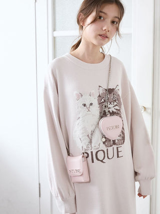 Airy Moco Twin Cats Jacquard Dress