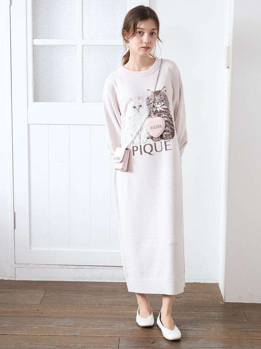 Airy Moco Twin Cats Jacquard Dress