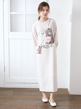Airy Moco Twin Cats Jacquard Dress