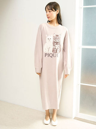 Airy Moco Twin Cats Jacquard Dress