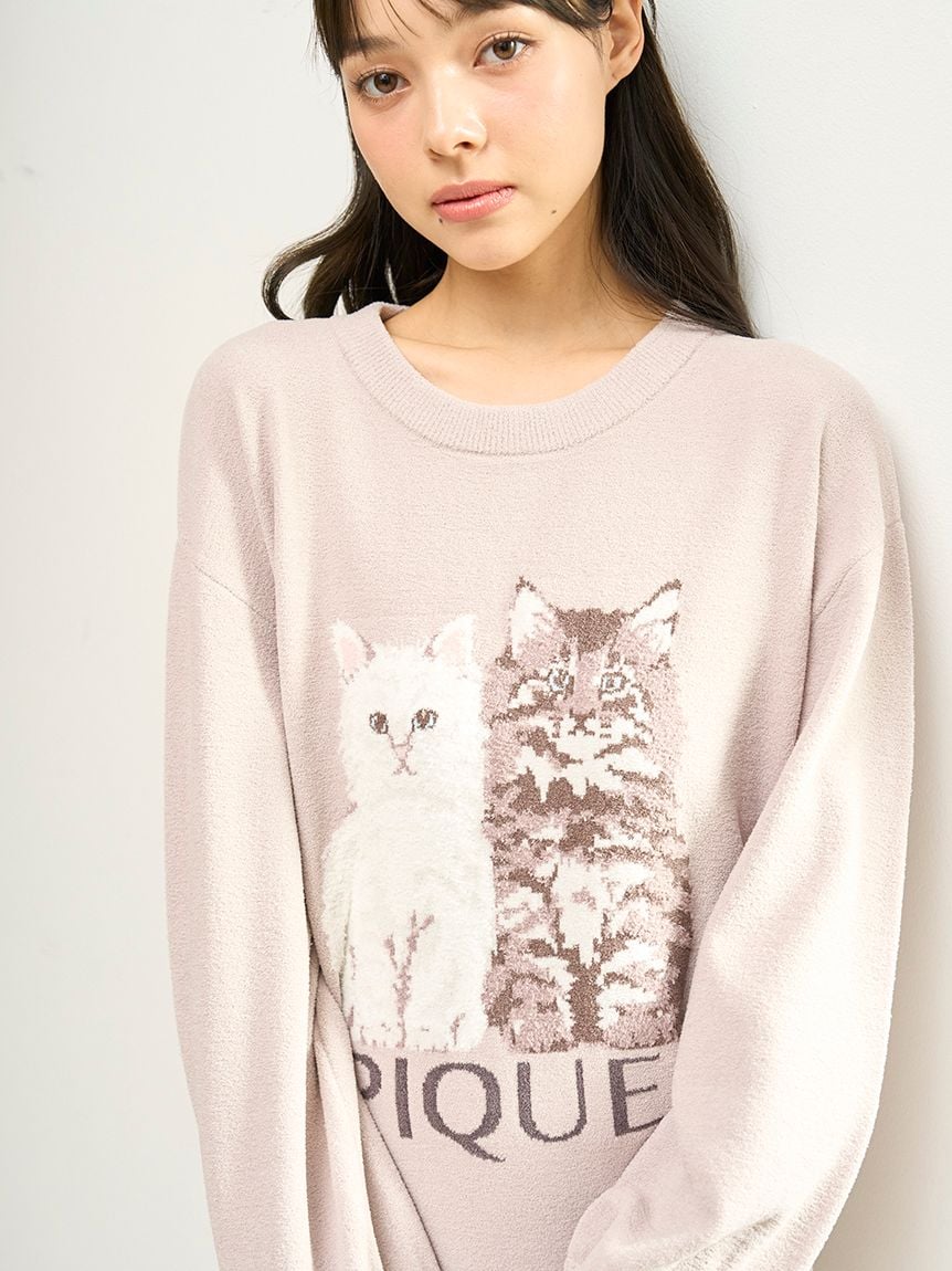 Airy Moco Twin Cats Jacquard Dress