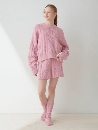 [Sweet] Aran Women's Soft Knit Lounge Shorts in Pink, Women's Loungewear Shorts at Gelato Pique USA.