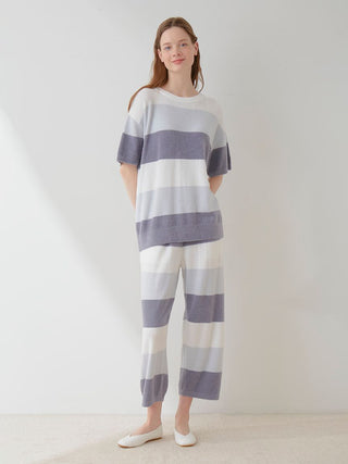 Smoothie 3-border 3/4 Length Pajama in NAVY, Women's Loungewear Pants Pajamas & Sleep Pants at Gelato Pique USA.