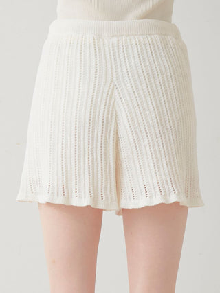 Cream crochet shorts with fine vertical ribbing by Gelato Pique, showcasing their stylish and comfortable design.