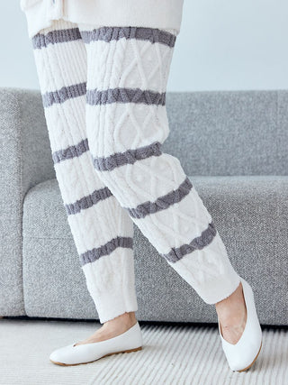 Baby Moco Aran Border Lounge Pants with cable knit and stripes, showcasing comfort and style for lounging and casual wear.