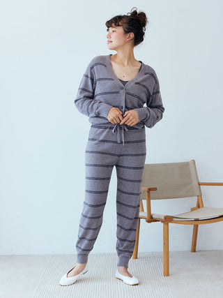 Hot Smoothie Drawstring Striped Knit Lounge Pants in Dark Gray, Women's Loungewear Pants Pajamas & Sleep Pants at Gelato Pique USA