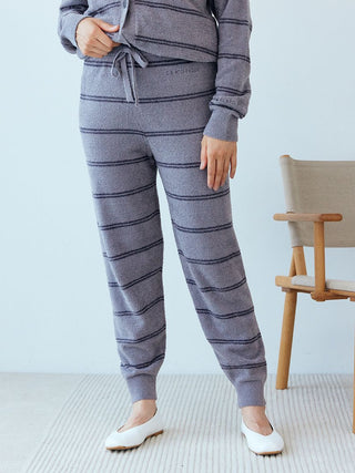 Hot Smoothie Drawstring Striped Knit Lounge Pants in Dark Gray, Women's Loungewear Pants Pajamas & Sleep Pants at Gelato Pique USA