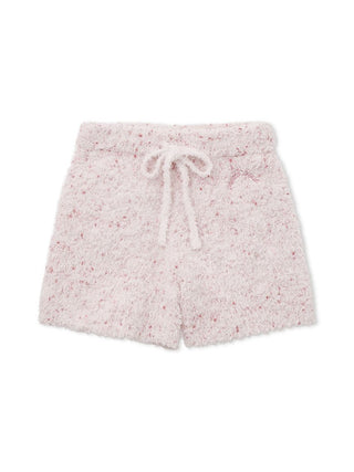 Fuzzy pink lounge shorts with drawstring and speckled design, ideal for comfortable loungewear by Gelato Pique.