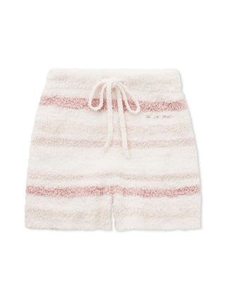 Fluffy Gelato Random Border Lounge Shorts in pink with gradient stripes, featuring cozy fabric and waist embroidery, perfect for lounging.