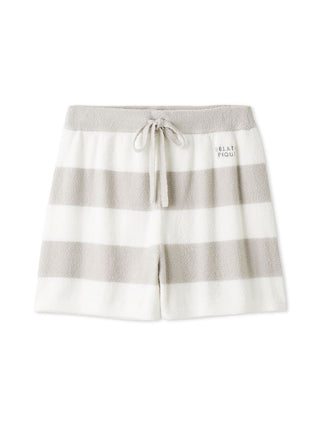 Gray and white pastel-striped lounge shorts by Gelato Pique USA, featuring hip pockets and subtle embroidery. Premium loungewear and sleepwear.