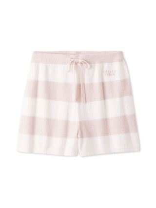 Gelato Pique Smoothie 2-Border Lounge Shorts; cozy, striped loungewear for everyday comfort and style in pink and white.